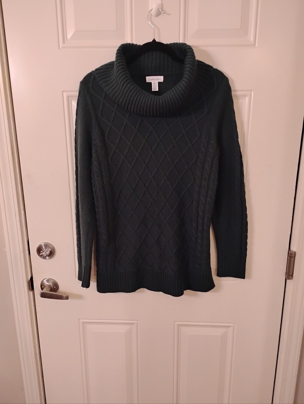 Calvin Klein Dark Green Cable Knit Cowl Neck Sweater
